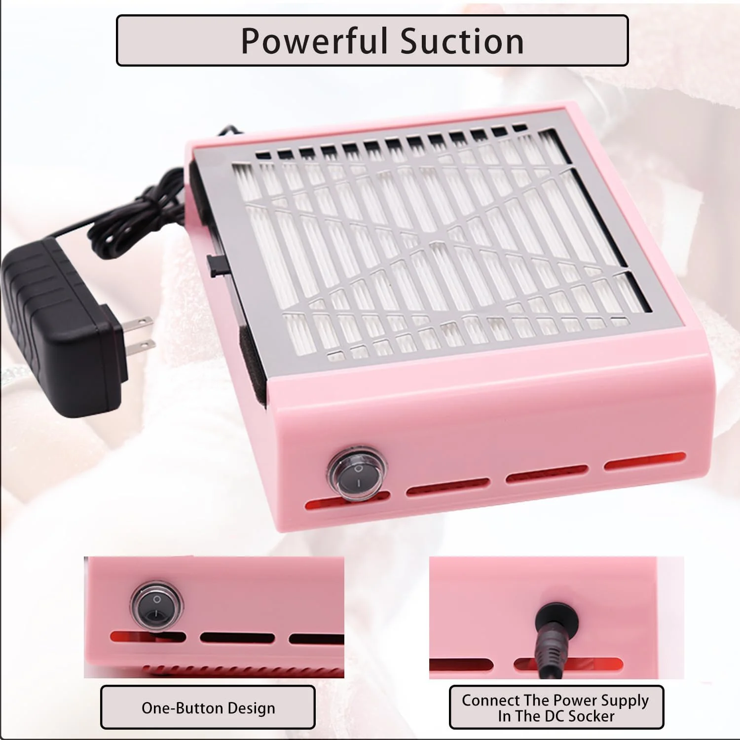 دستگاه جمع کننده برقی گرد و غبار ناخن، فن مکش خلاء ناخن با فیلترهای قابل استفاده مجدد، پاک کننده گرد و غبار ناخن استیل ضد زنگ، ابزار مانیکور استخراج کننده گرد و غبار برای پولیش ناخن ژل اکریلیک، صورتی