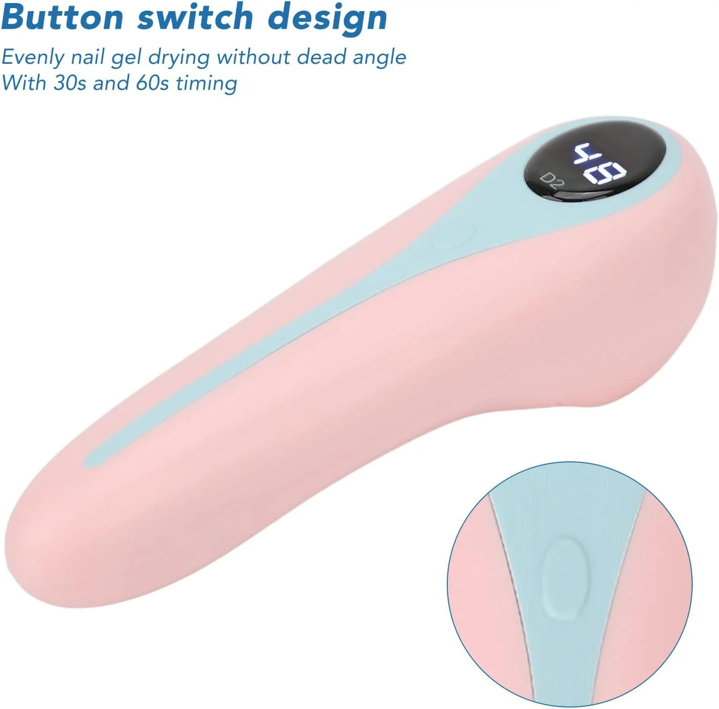 خشک کن لاک ناخن، مینی لامپ LED خشک کننده سریع با دکمه برای استفاده خانگی (رنگ: صورتی)