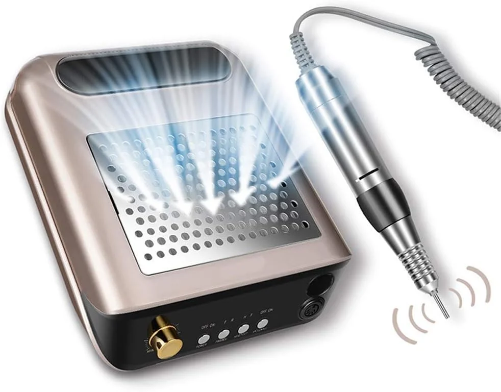 دستگاه جمع کننده گرد و غبار ناخن تمکین 2 در 1، دستگاه مکنده ناخن، قلم دریل ناخن با سرعت قابل تنظیم، ابزار پولیش مانیکور پدیکور، خشک کن ناخن برای ناخن های اکریلیک و ژل یو وی، بنفش