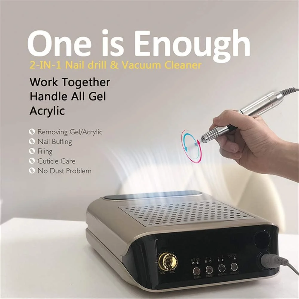 دستگاه جمع کننده گرد و غبار ناخن تمکین 2 در 1، دستگاه مکنده ناخن، قلم دریل ناخن با سرعت قابل تنظیم، ابزار پولیش مانیکور پدیکور، خشک کن ناخن برای ناخن های اکریلیک و ژل یو وی، بنفش