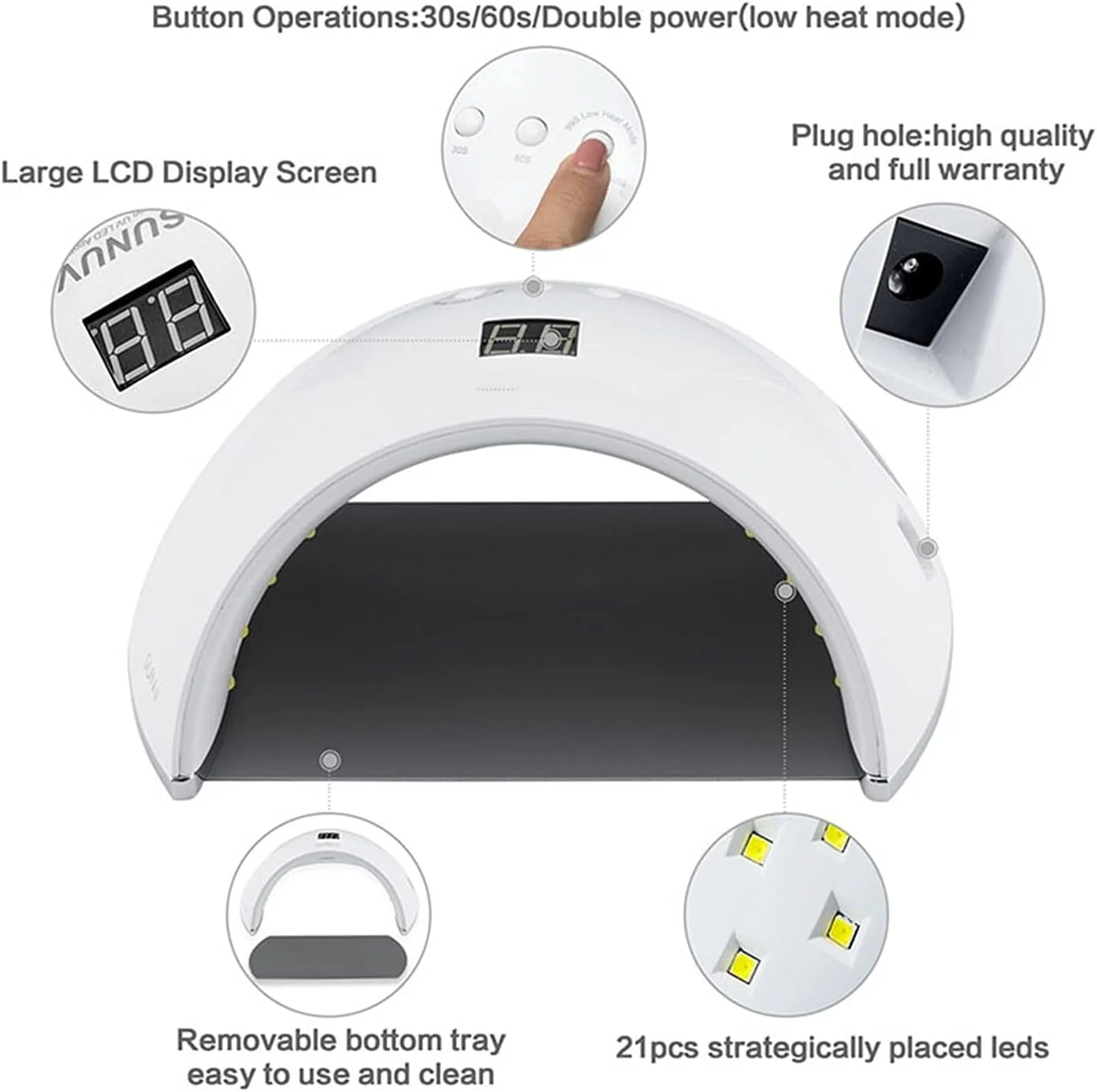 دستگاه خشک کن لاک ناخن LED UV فورلو، دستگاه هوشمند، کف فلزی، تایمر LCD، چند رنگ، مناسب برای خشک کردن لاک ژل UV و ابزارهای طراحی ناخن (رنگ: سفید)