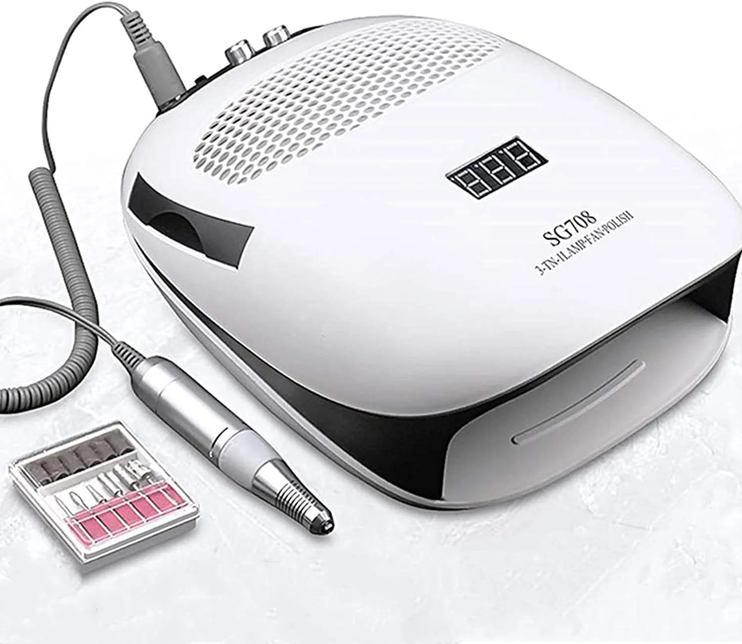 دستگاه ۳ در ۱ جمع کننده گرد ناخن، خشک کن لاک ژل یو وی قدرتمند، دریل ناخن، دستگاه چند منظوره برقی، مکنده قوی حرفه ای، ۱۴۰ وات