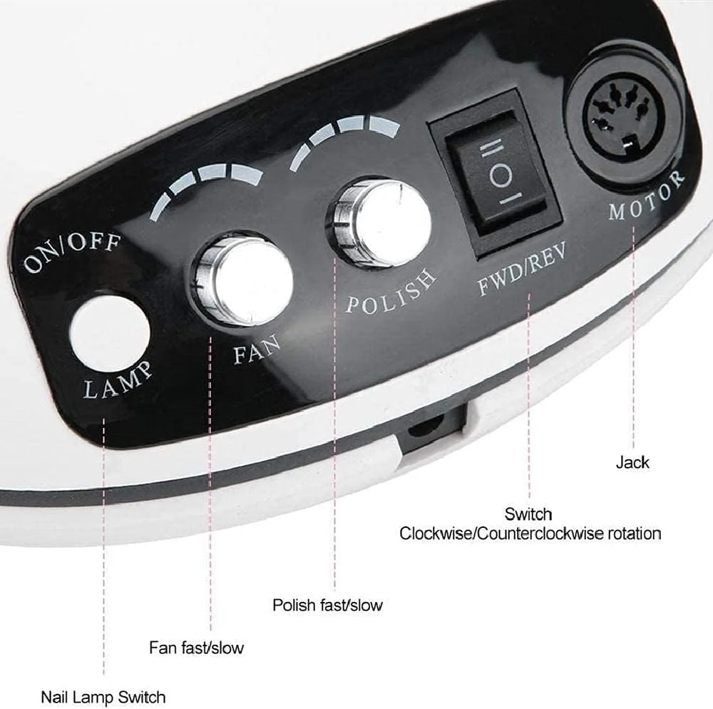 دستگاه ۳ در ۱ جمع کننده گرد ناخن، خشک کن لاک ژل یو وی قدرتمند، دریل ناخن، دستگاه چند منظوره برقی، مکنده قوی حرفه ای، ۱۴۰ وات
