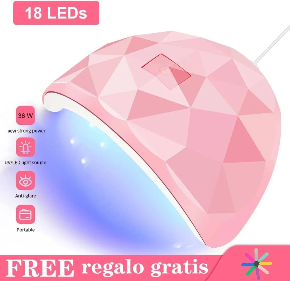 دستگاه خشک کن لاک ناخن تمکین، دارای 18 لامپ LED UV برای خشک کردن انواع لاک ژل، شارژ USB، مناسب استفاده حرفه ای، سبک و با کاربری آسان (رنگ: صورتی A1، سایز: 1)