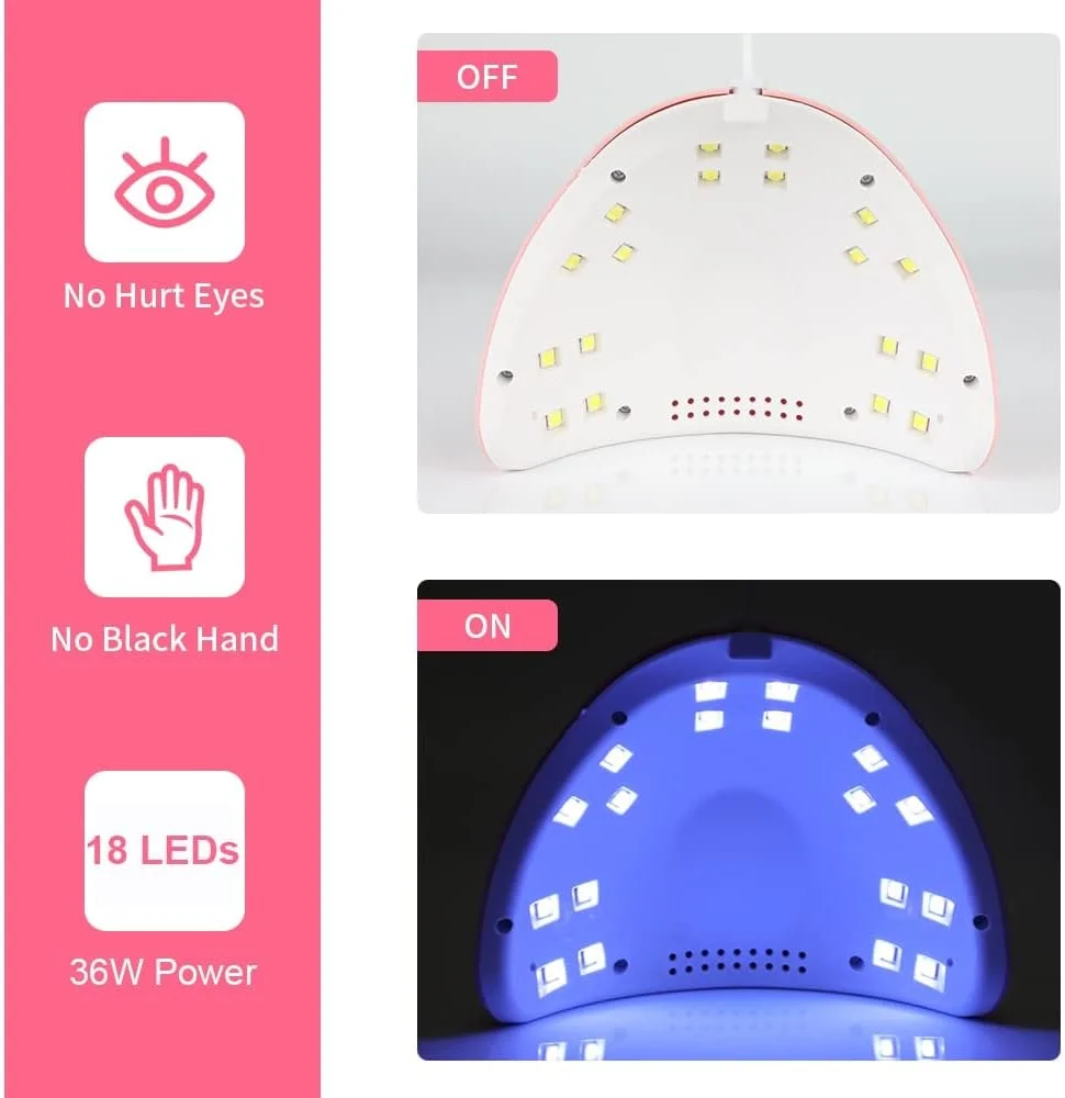 دستگاه خشک کن لاک ناخن تمکین، دارای 18 لامپ LED UV برای خشک کردن انواع لاک ژل، شارژ USB، مناسب استفاده حرفه ای، سبک و با کاربری آسان (رنگ: صورتی A1، سایز: 1)