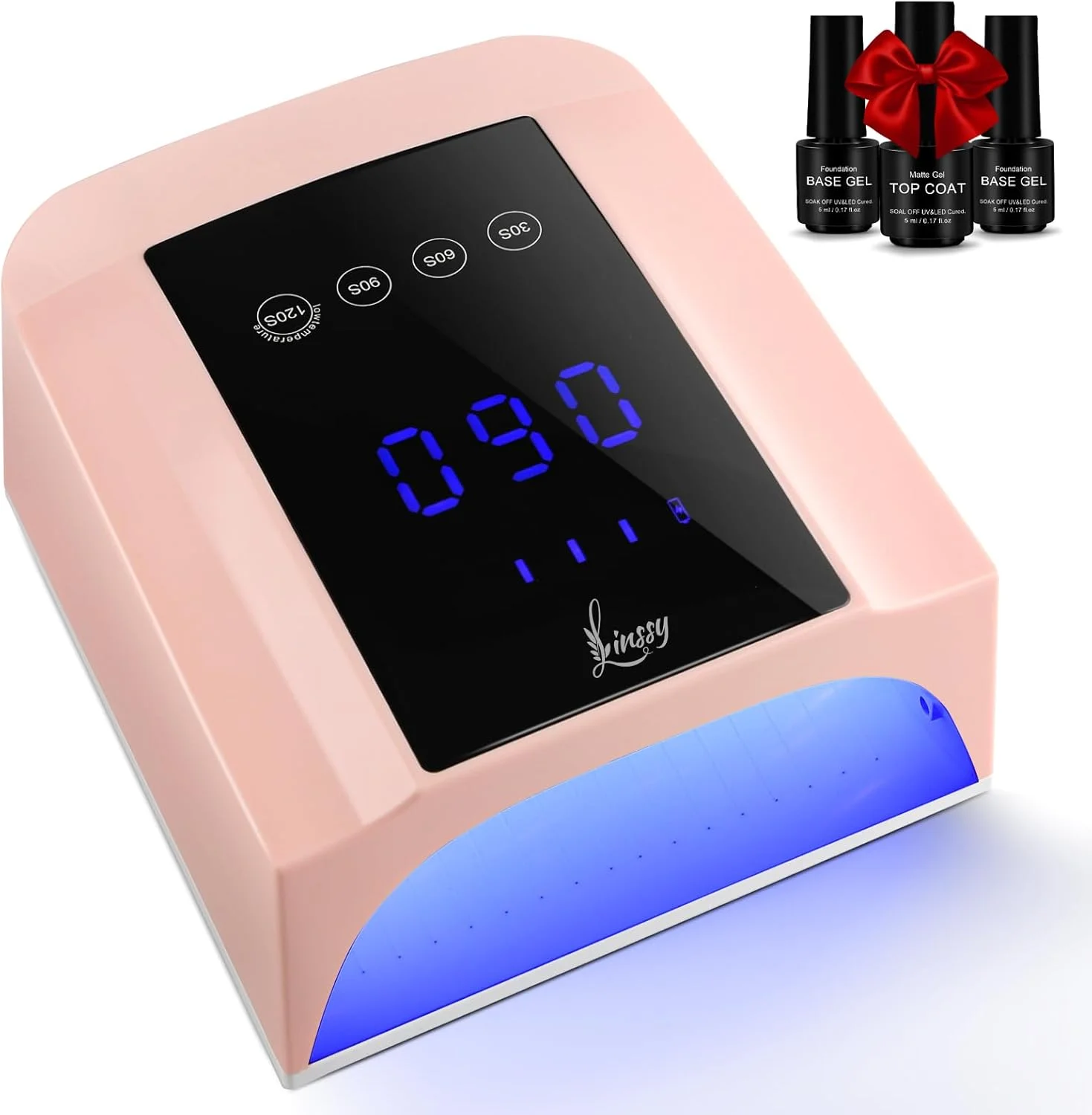 دستگاه خشک کن لاک ناخن UV حرفه ای 72 وات | چراغ LED UV شارژی و بدون سیم با 4 تایمر | خشک کن حرفه ای ناخن با صفحه نمایش LCD بزرگ (صورتی)