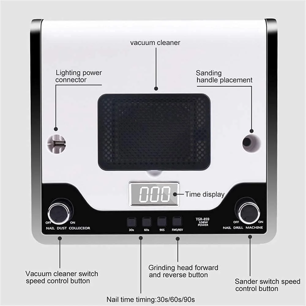 دستگاه جمع کننده گرد و غبار ناخن 4 در 1 ZAIED با دستگاه دریل برقی ناخن، خشک کن ناخن UV، لامپ LED، کیت طراحی حرفه ای تمیز کننده لاک ژل هنر ناخن برای استفاده در سالن و منزل، سفید (رنگ: W)