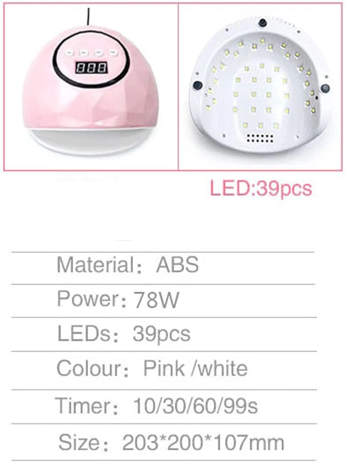 دستگاه خشک کن لاک ناخن REHOOF، لامپ LED با توان 78 وات، خشک کردن سریع ناخن با 39 عدد LED، تایمر 30/60/99 ثانیه، دستگاه القایی اتوماتیک UV هیبریدی برای لاک ناخن