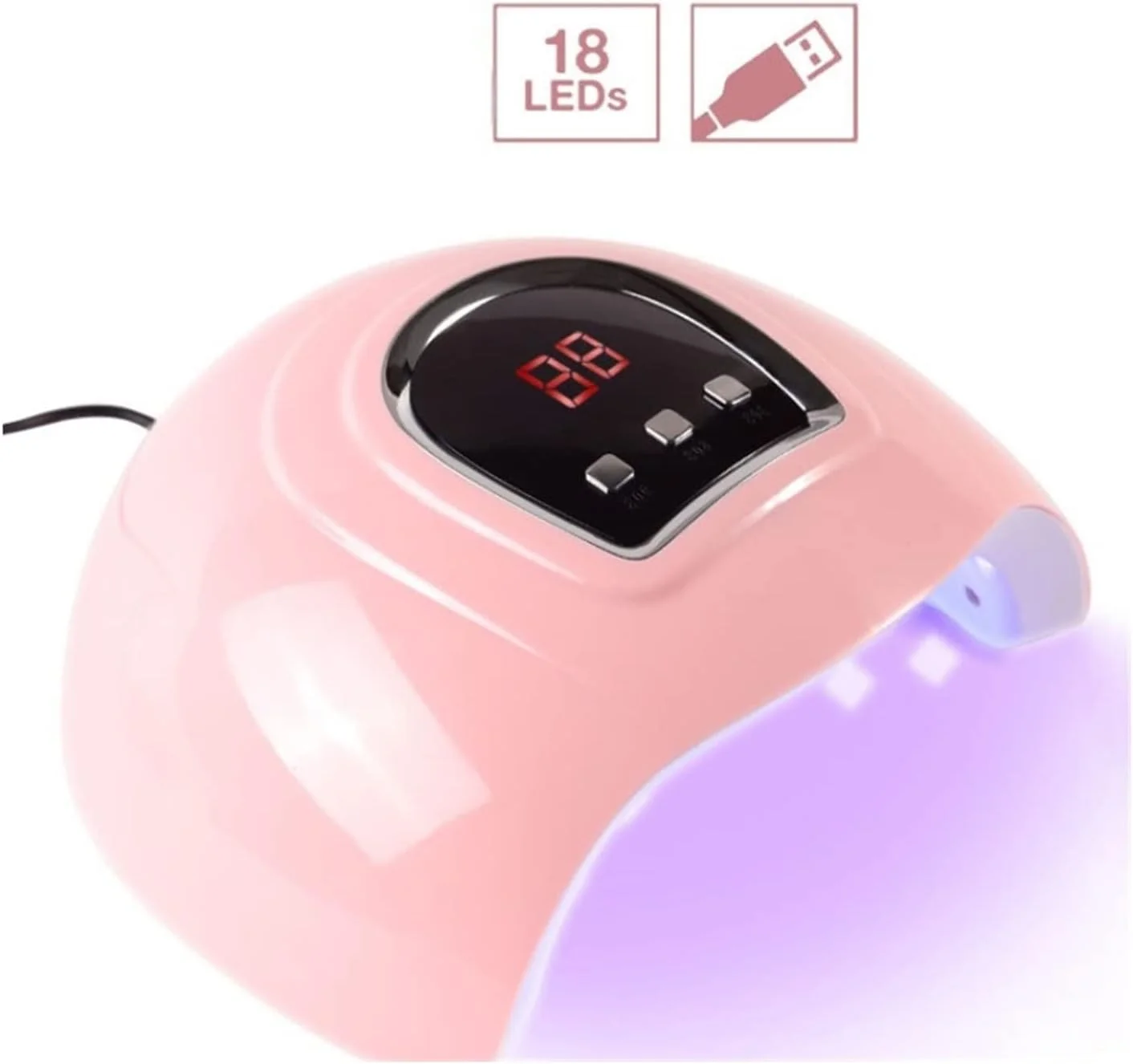 دستگاه خشک کن ناخن قابل حمل صورتی رنگ REHOOF، لامپ ال ای دی UV با تایمر 30/60/90 ثانیه و کابل USB، مناسب برای استفاده خانگی، خشک کن لاک ژل ناخن UV، ابزار سبک و آسان برای استفاده