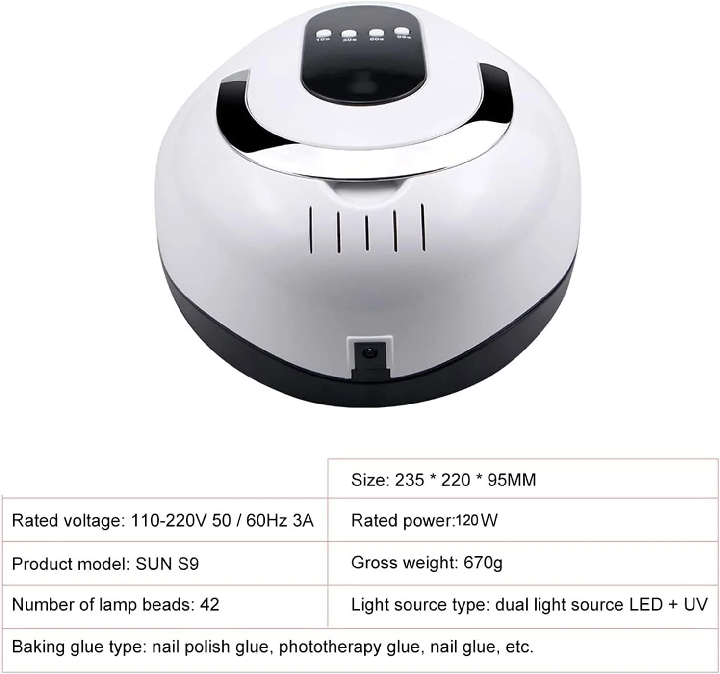 دستگاه خشک کن لاک ناخن UV LED 84 وات، تایمر 10/30/60 ثانیه، مناسب برای خشک کردن انواع لاک ژل، ابزار طراحی ناخن برای انگشتان دست و پا