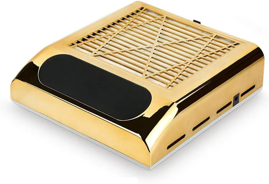 دستگاه مکنده گرد و غبار ناخن با قدرت بالا 80 وات، فن الکتریکی، ابزار و تجهیزات تمیز کننده با فیلتر ظریف و بالشتک استراحت دست، طلایی