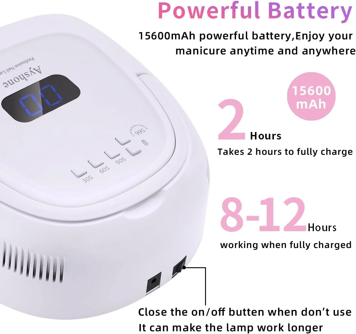 چراغ LED ناخن شارژی، خشک کن ناخن LED UV بی سیم 60 واتی برای ناخن های ژلی با دسته بالابر، صفحه نمایش LCD حسگر لمسی