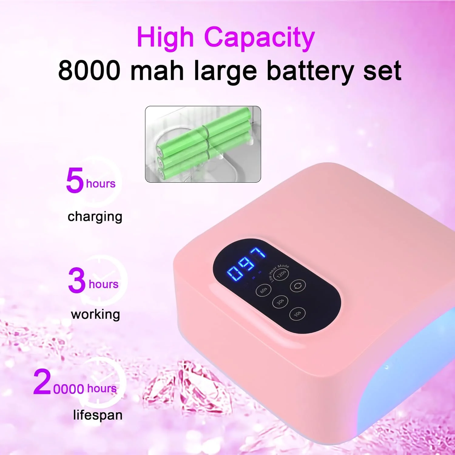 دستگاه خشک کن لاک ناخن ال ای دی 72 وات، قابل شارژ، چراغ یو وی ال ای دی قابل حمل با 4 تنظیم تایمر