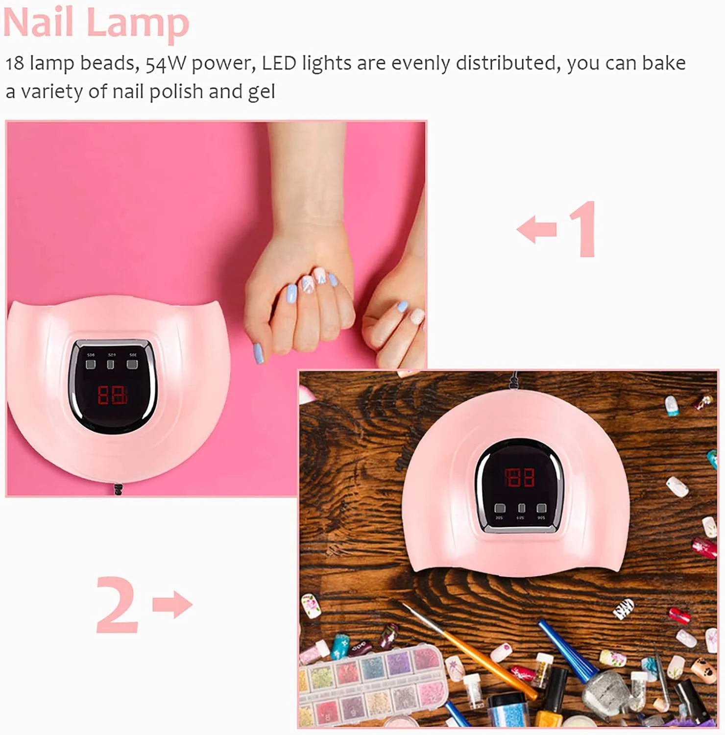 دستگاه خشک کن لاک ژل ناخن LED UV ایرومی 54 وات، مناسب برای خشک کردن لاک ناخن دست و پا، دستگاه یو وی طراحی ناخن، ابزار سالن نقاشی با USB