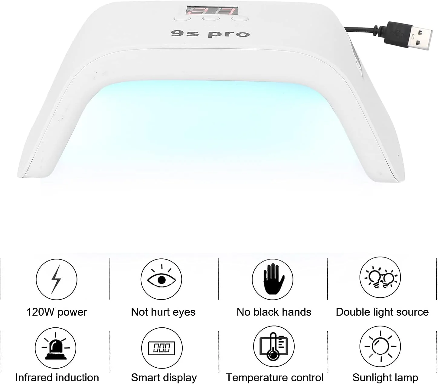 دستگاه خشک کن لاک ناخن هوشمند 120 وات، قابل حمل، دستگاه خشک کننده ناخن، دارای 3 تنظیم زمان، منبع نور دوگانه، مناسب برای استفاده در سالن های آرایشی