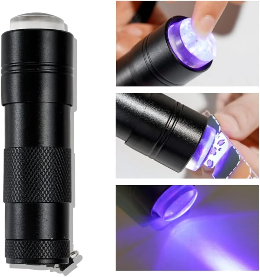 چراغ خشک کن ژلی دستی، مناسب برای خشک کردن لاک ناخن، چراغ قوه مهر کننده، با باتری، مشکی