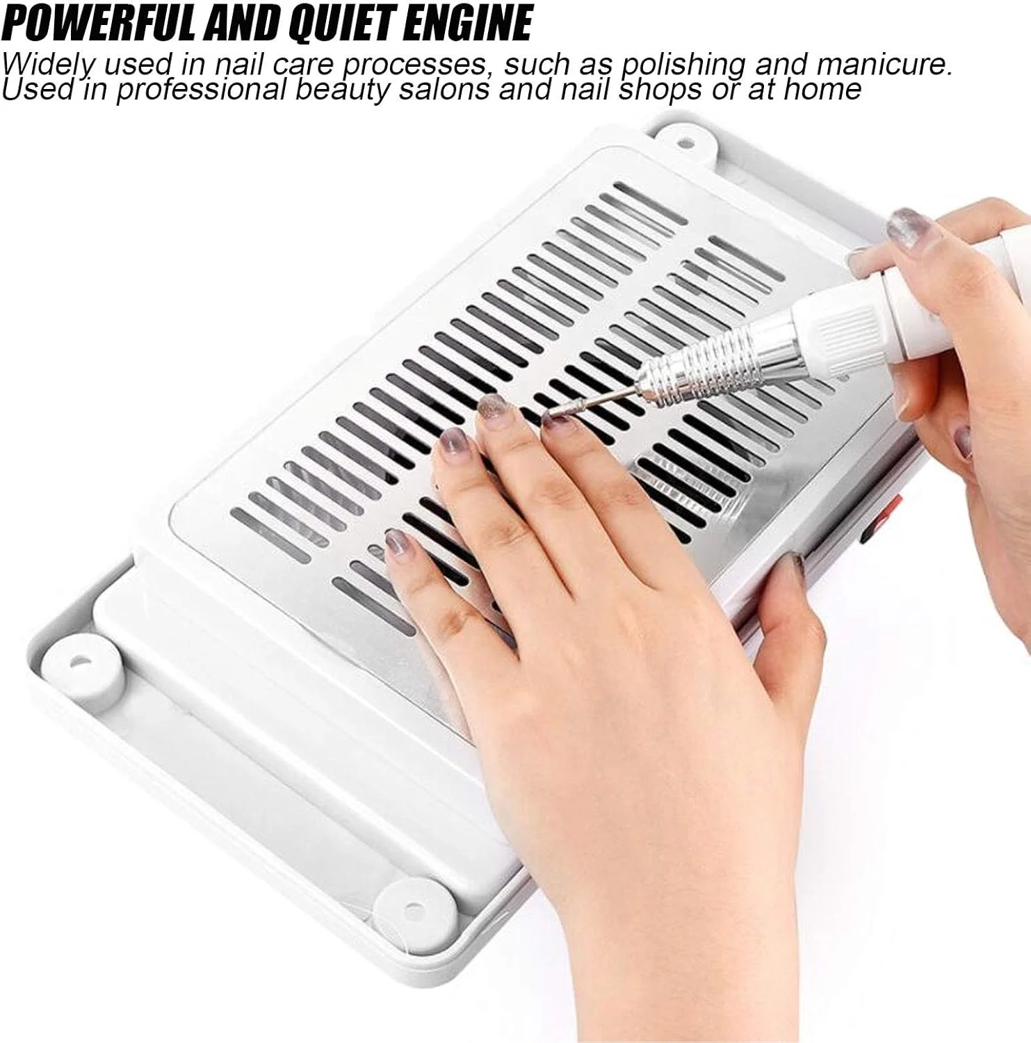 دستگاه جمع کننده گرد و غبار ناخن رومیزی بی صدا 6 وات با فن برای مانیکور و پدیکور حرفه ای سالن ناخن - سفید (UK)