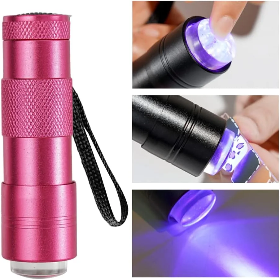 چراغ دستی خشک کننده لاک ژل، مناسب برای هنر ناخن در خانه، چراغ قوه مهر کننده، با باتری، قرمز