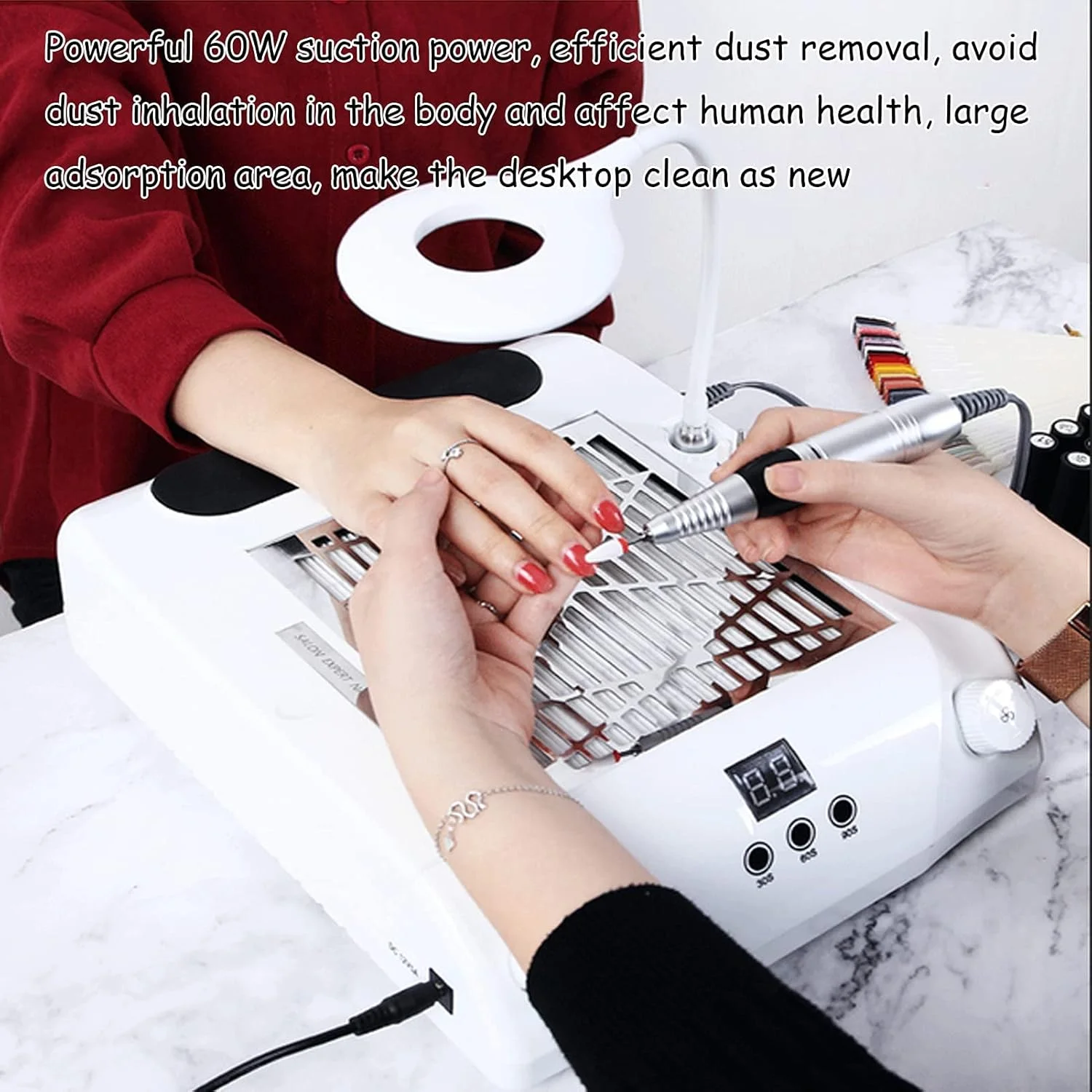 دستگاه برقی ناخن 5 در 1 با لامپ LED، جمع کننده گرد و غبار ناخن، خشک کن حرفه ای ناخن، ابزار مانیکور پدیکور برقی