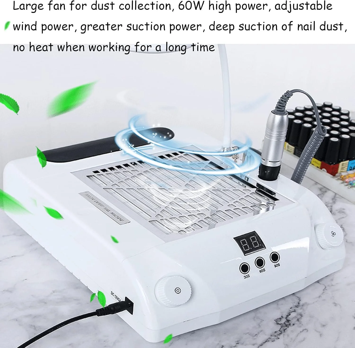 دستگاه برقی ناخن 5 در 1 با لامپ LED، جمع کننده گرد و غبار ناخن، خشک کن حرفه ای ناخن، ابزار مانیکور پدیکور برقی