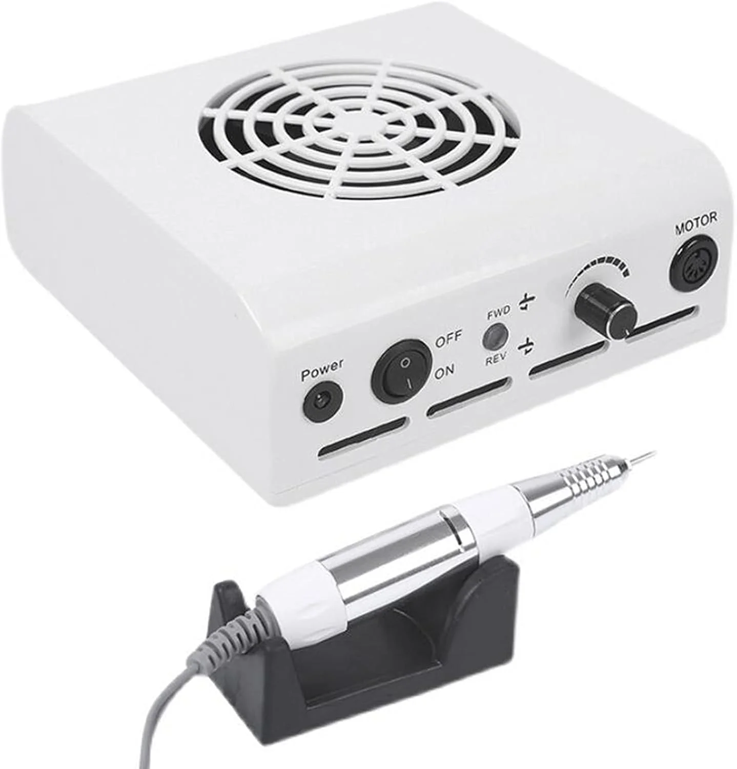 دستگاه چند منظوره 2 در 1 ناخن، دریل ناخن با جهت چرخش قابل تنظیم، جمع کننده گرد و غبار ناخن، ابزار مانیکور