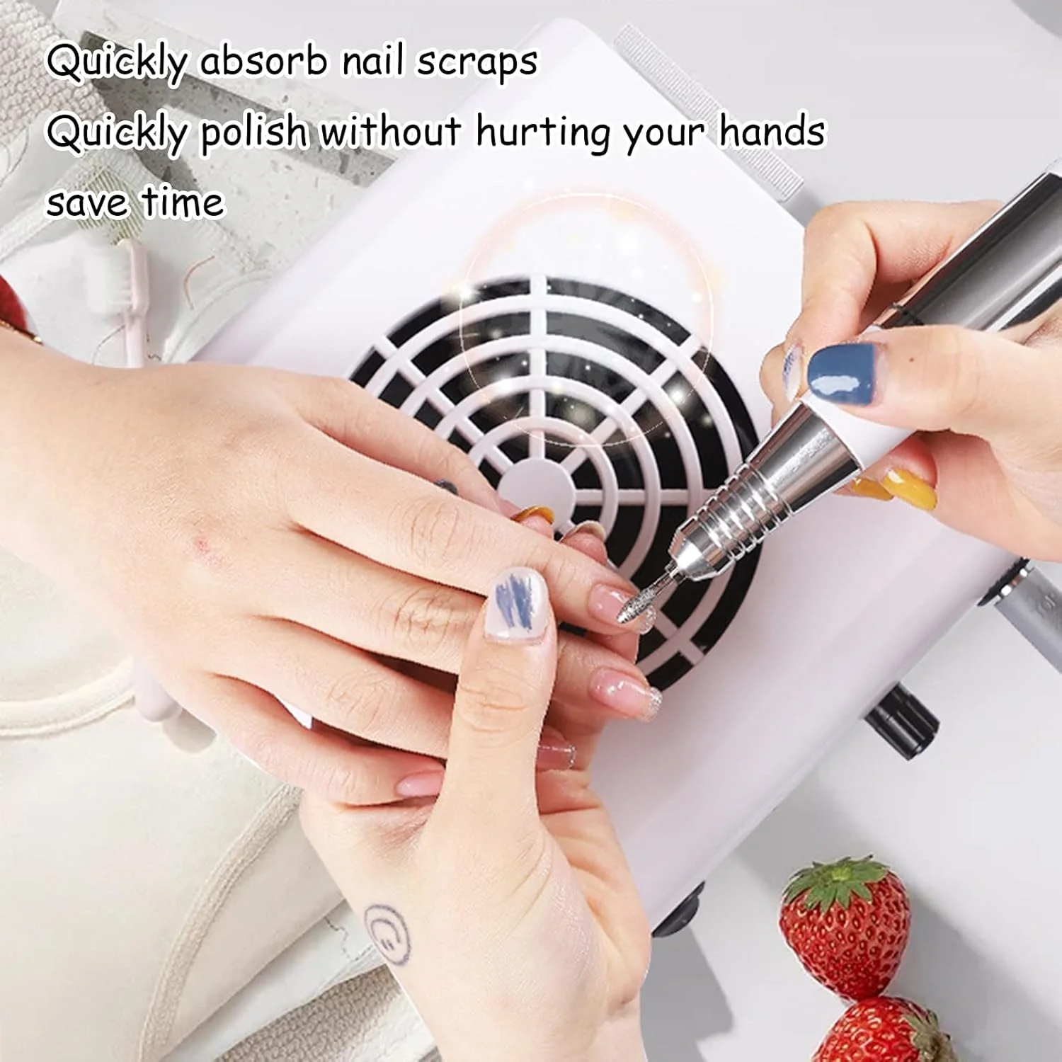 دستگاه چند منظوره 2 در 1 ناخن، دریل ناخن با جهت چرخش قابل تنظیم، جمع کننده گرد و غبار ناخن، ابزار مانیکور