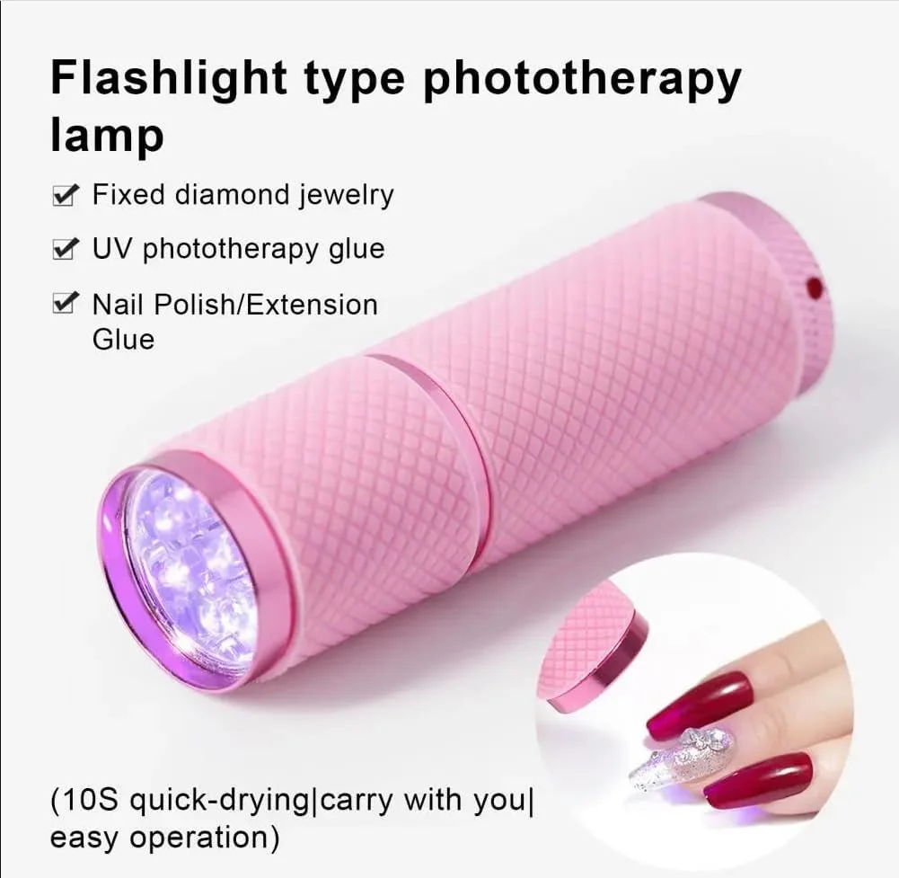 چراغ قوه کوچک LED UV برای ناخن، خشک کن لاک ژل ناخن با 9 لامپ LED، قابل حمل، دستگاه خشک کن ناخن، ابزار طراحی ناخن، نور UV