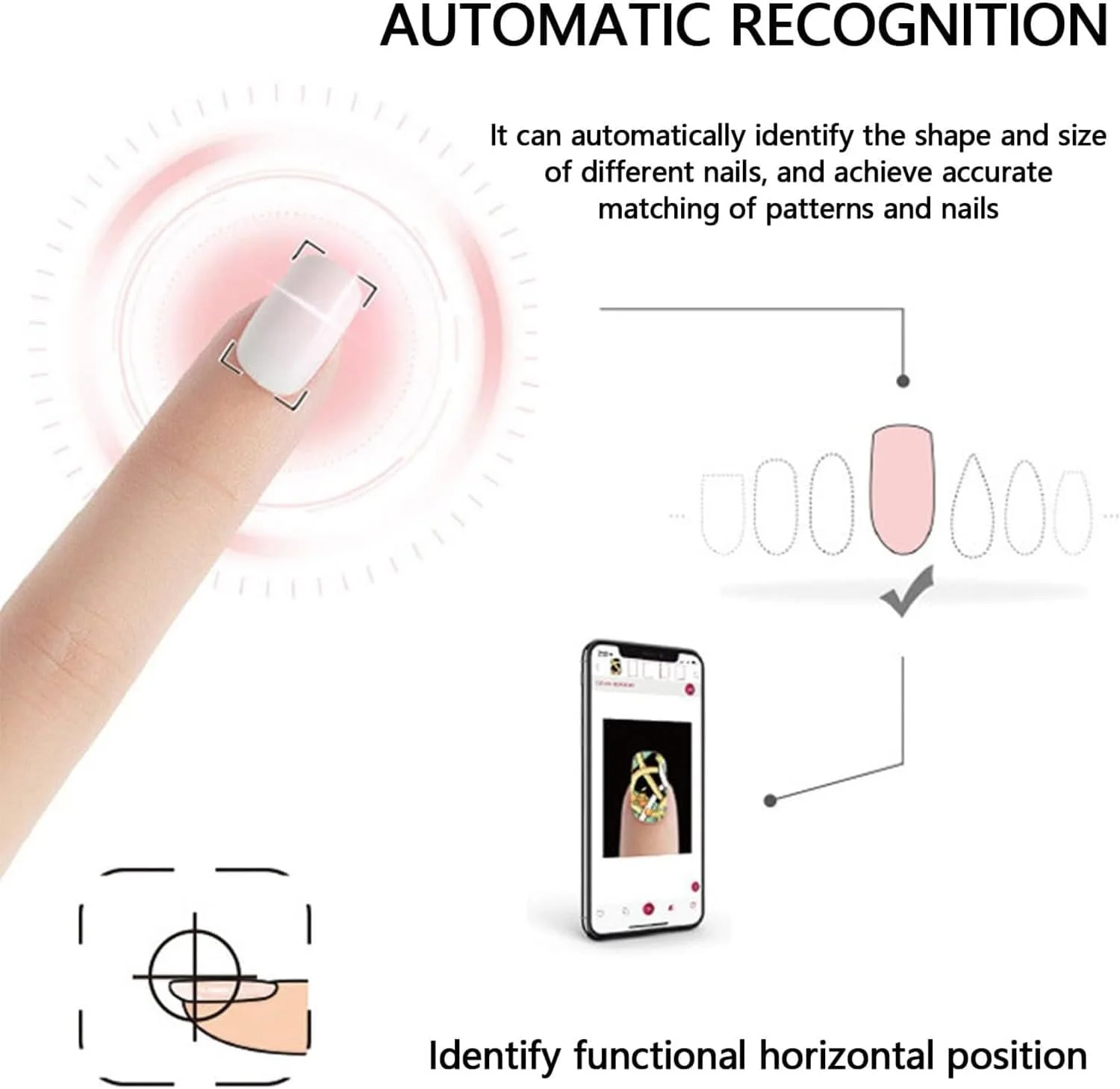 دستگاه چاپ ناخن هوشمند، چاپگر سه بعدی قابل حمل ناخن، با بدنه فلزی، کنترل از طریق اپلیکیشن موبایل رایگان، برای استفاده خانگی و سالن ناخن