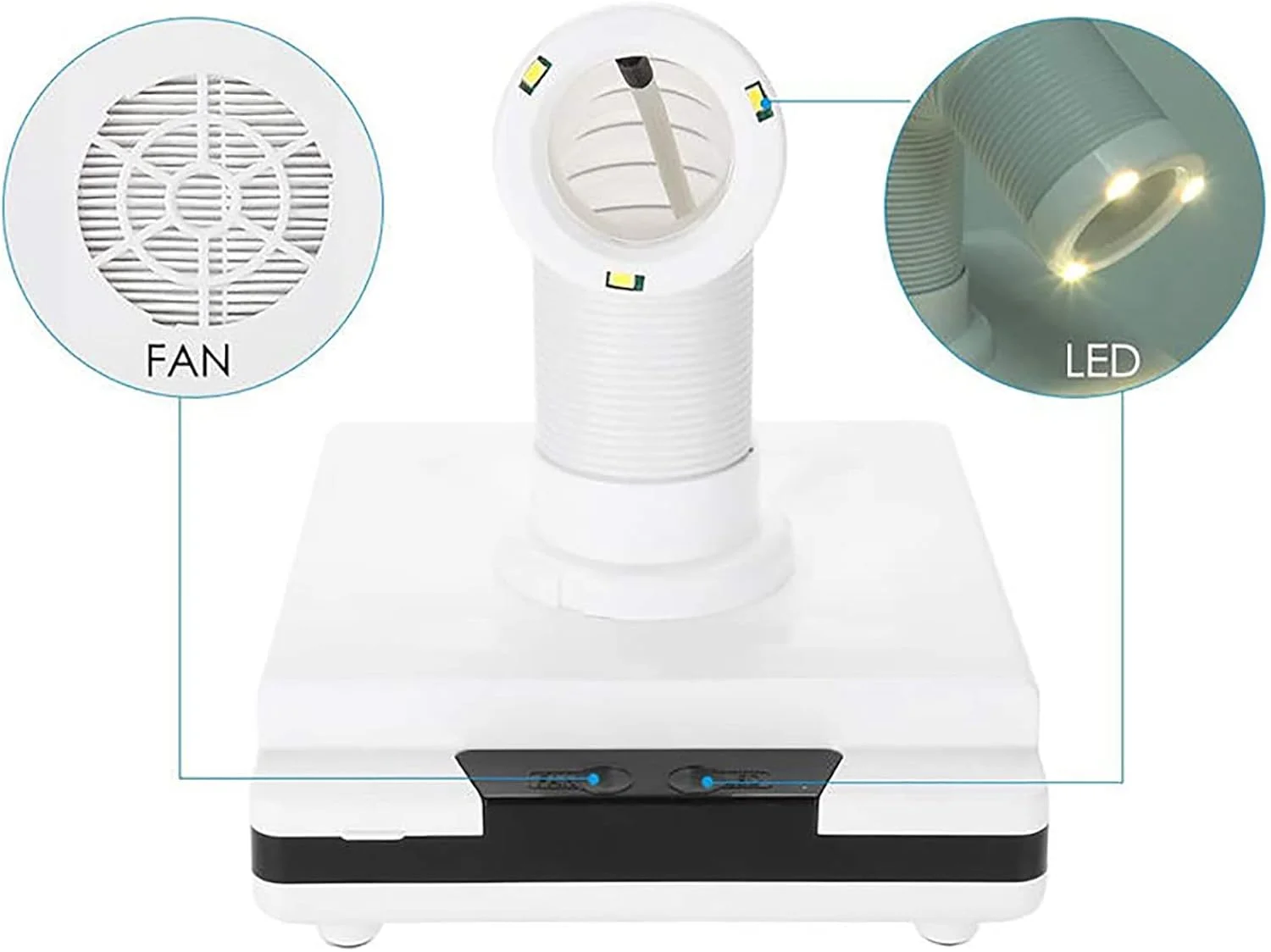 دستگاه جمع کننده گرد و غبار ناخن، مکنده گرد و غبار پرداخت مدل دندانپزشکی با فن و LED، عملکرد دوگانه برای سنگ زنی و پرداخت ناخن