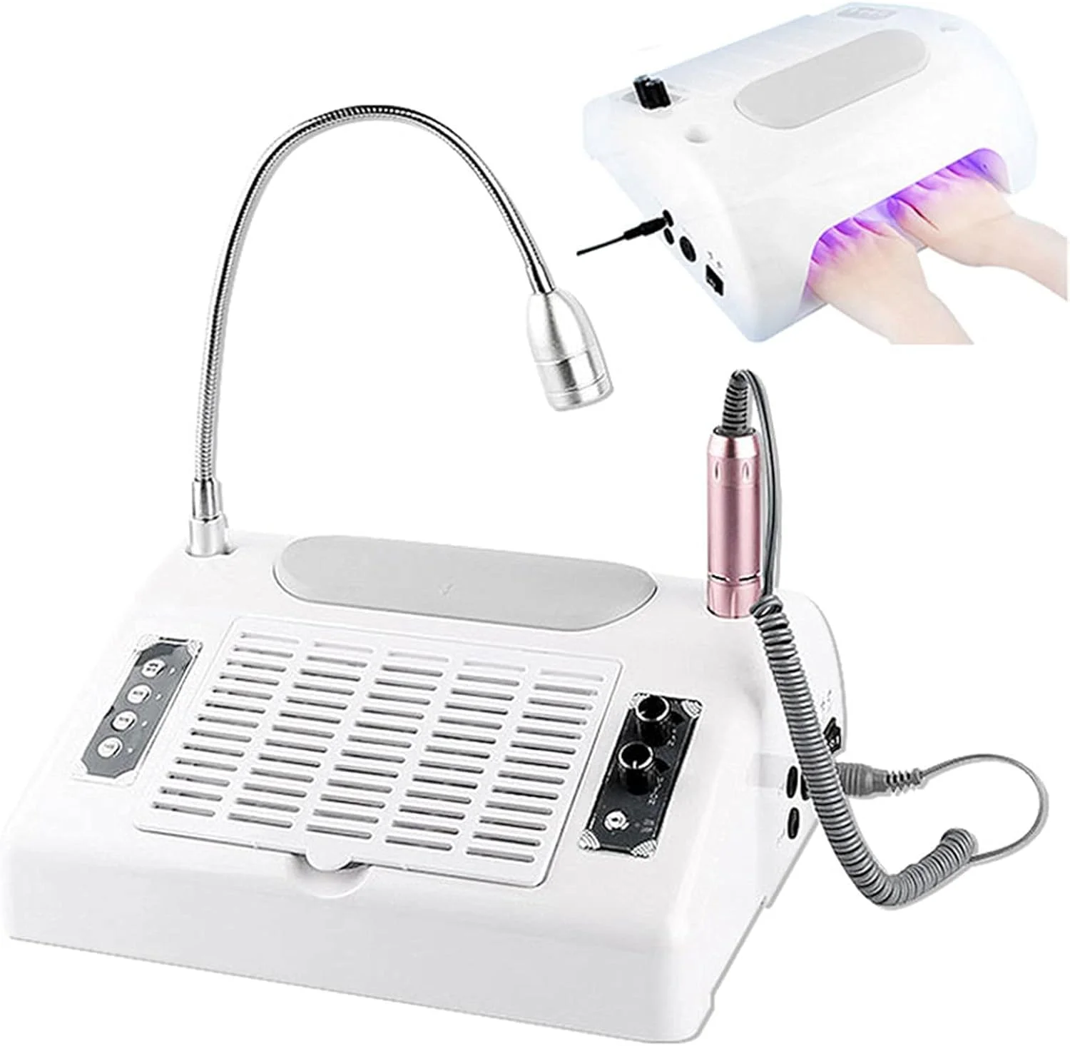 دستگاه چند منظوره 5 در 1 هنر مانیکور TISTIK، سوهان برقی ناخن، جمع کننده گرد و غبار ناخن، خشک کن ژل UV ناخن، چراغ و پد دست، کیت ابزار مانیکور تجهیزات هنر ناخن برای سالن خانگی، استودیو ناخن