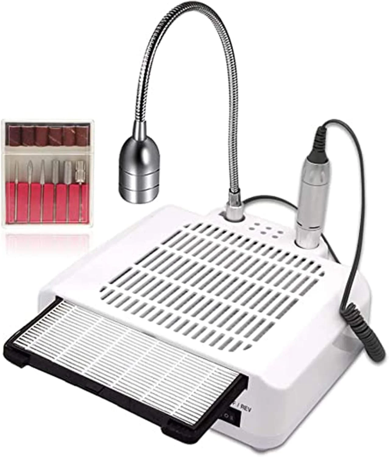 دستگاه سوهان ناخن 3 در 1 - 60 وات 30000 دور در دقیقه، دریل برقی ناخن، جمع کننده گرد و غبار، چراغ رومیزی LED، تجهیزات چند منظوره ناخن برای ناخن های اکریلیک، ژل پلی، سالن و خانه