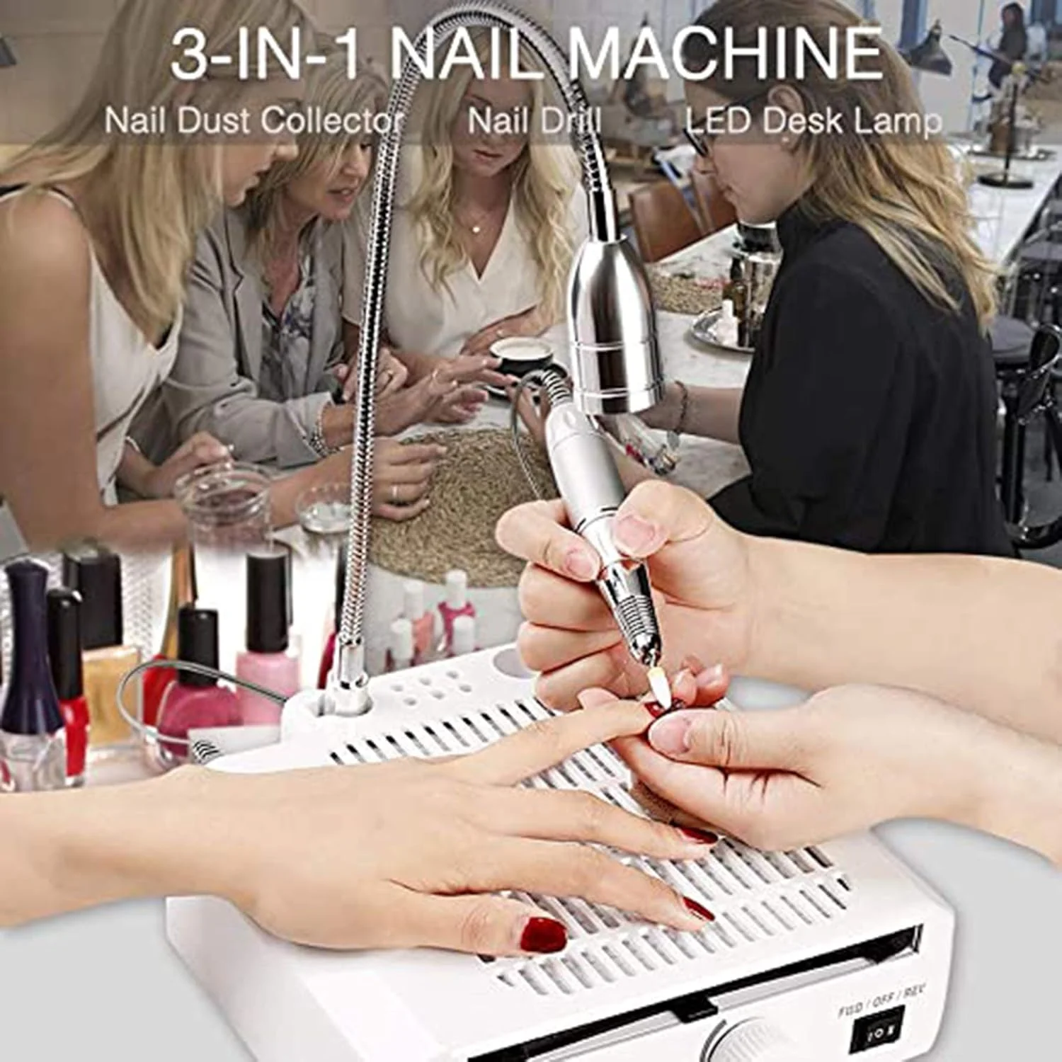 دستگاه سوهان ناخن 3 در 1 - 60 وات 30000 دور در دقیقه، دریل برقی ناخن، جمع کننده گرد و غبار، چراغ رومیزی LED، تجهیزات چند منظوره ناخن برای ناخن های اکریلیک، ژل پلی، سالن و خانه