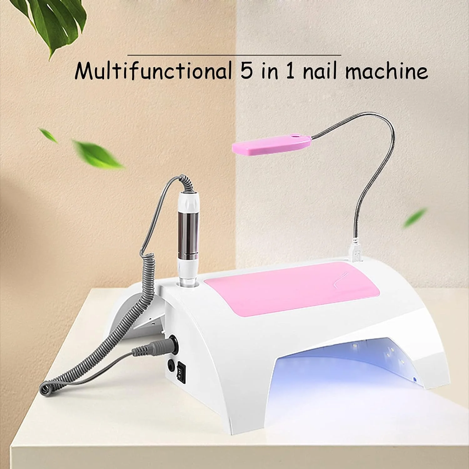 دستگاه چندکاره ناخن 5 در 1، دریل برقی ناخن، جمع کننده گرد و غبار ناخن، لامپ خشک کن LED 60 وات، ابزار طراحی لاک ژل ناخن