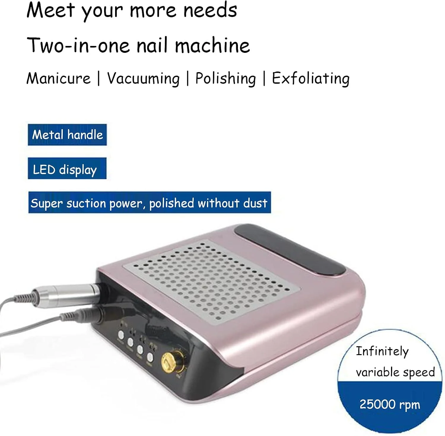 دستگاه جمع کننده گرد ناخن حرفه ای 2 در 1 چند منظوره 25000 دور در دقیقه، ابزار مانیکور برای سالن آرایش ناخن