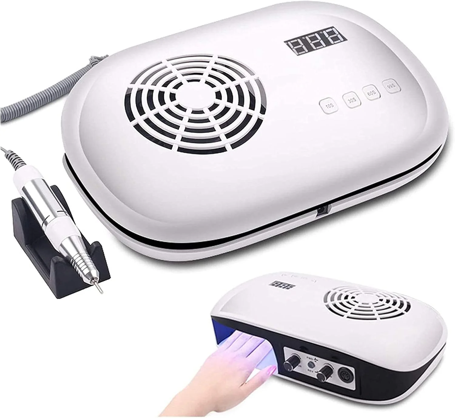دستگاه چندکاره ناخن 3 در 1، کیت پدیکور برقی سوهان ناخن، جمع کننده گرد و غبار طراحی ناخن، لامپ خشک کن LED ابزار طراحی لاک ژل ناخن برای ناخن های ژلی آکریلیک