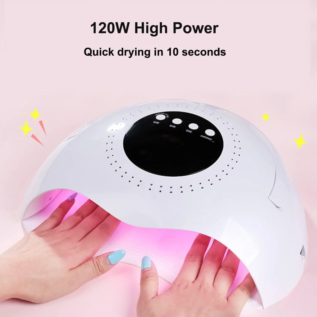 دستگاه خشک کن لاک ناخن ال ای دی UV بی سیم 120 وات TISTIK با دسته بلند کننده، سنسور خودکار، 3 تنظیمات تایمر، پایه جداشدنی، قابل شارژ، ابزار طراحی ناخن (رنگ: سفید)