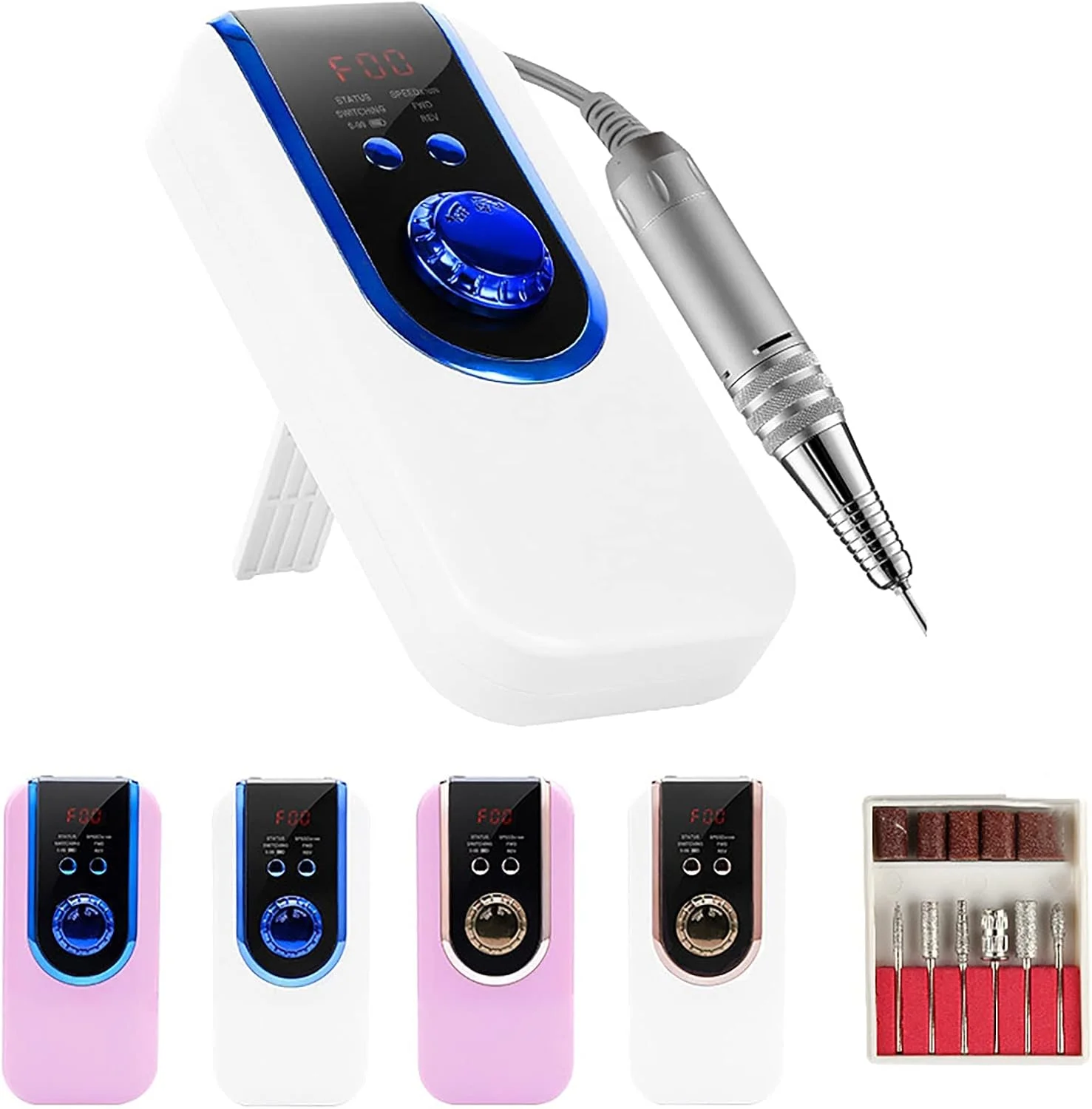 دستگاه سوهان برقی ناخن 30000 دور در دقیقه، لامپ خشک کن LED، ابزار مانیکور سوهان ناخن (رنگ: صورتی)