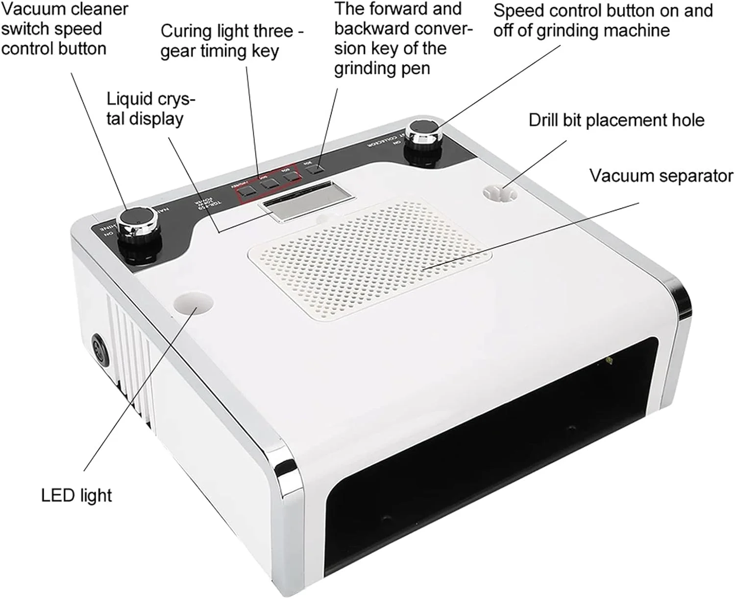 دستگاه ۴ در ۱ جمع کننده گرد و غبار ناخن TISTIK، ست سوهان برقی ناخن با سرعت ۳۵۰۰۰ دور در دقیقه برای ناخن های ژلی آکریلیک، لامپ خشک کن ناخن، چراغ مطالعه ۳۶۰ درجه، کیت تجهیزات حرفه ای هنر ناخن سالن