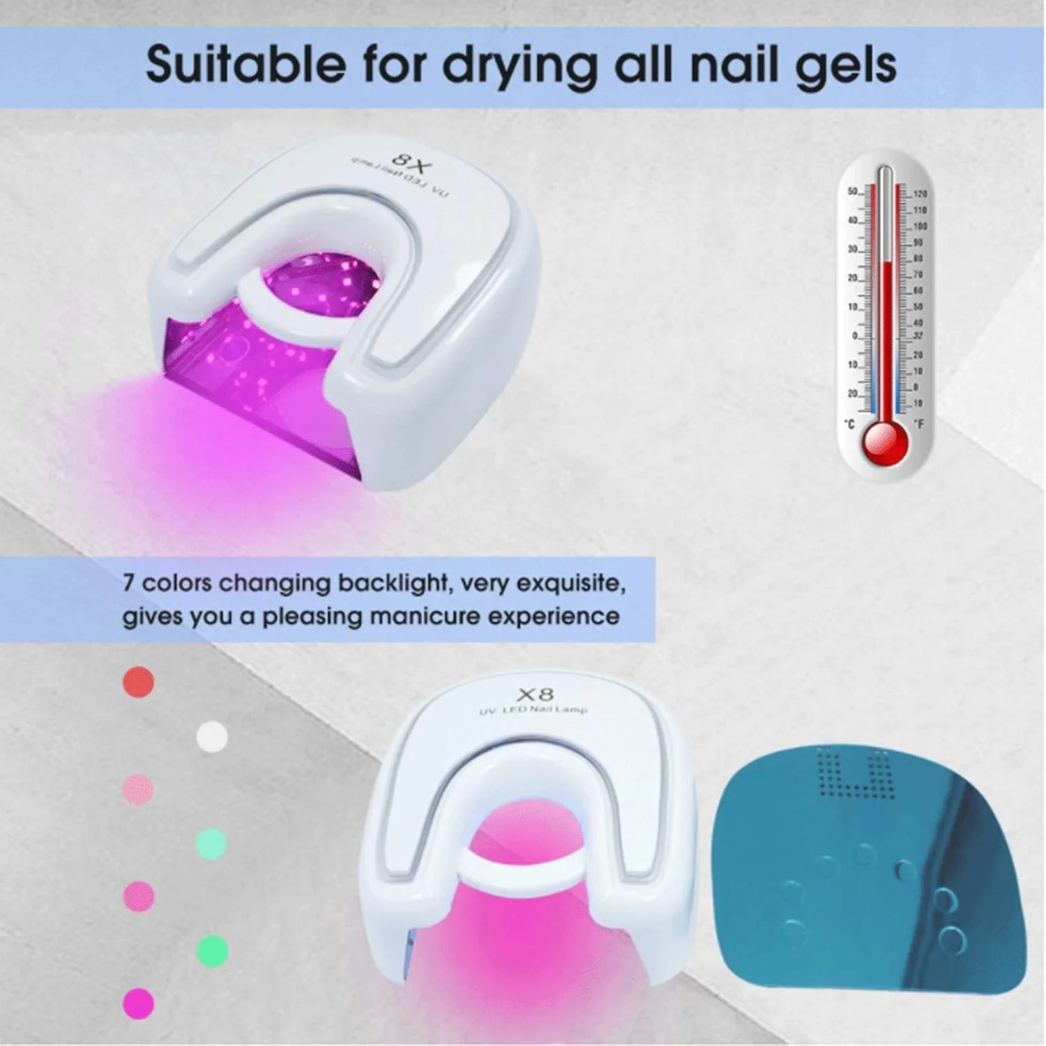 دستگاه خشک کن ناخن یو وی TISTIK، دستگاه نور درمانی بی سیم قابل شارژ، لامپ خشک کن حرفه ای 48 وات با سنسور اتوماتیک و صفحه نمایش ال سی دی برای منزل و سالن ناخن (رنگ: سفید)