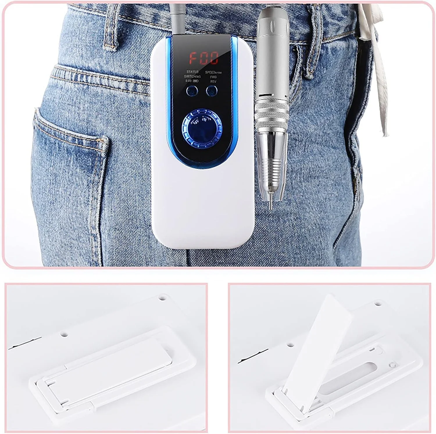 دستگاه سوهان برقی ناخن 30000 دور در دقیقه، لامپ خشک کن LED، ابزار مانیکور سوهان ناخن (رنگ: صورتی)