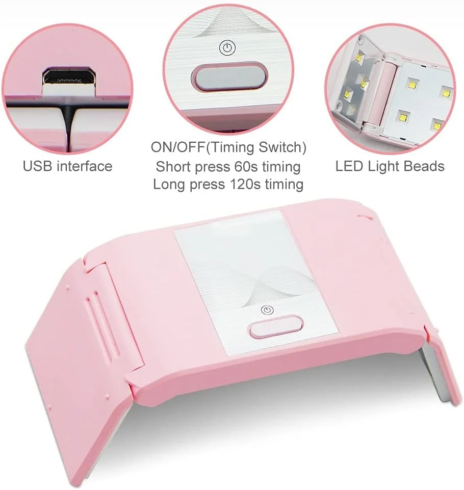 دستگاه خشک کن لاک ناخن تاشو TISTIK، لامپ UV ال ای دی 36 وات، قابل حمل، مناسب برای ناخن های شست (رنگ: صورتی)