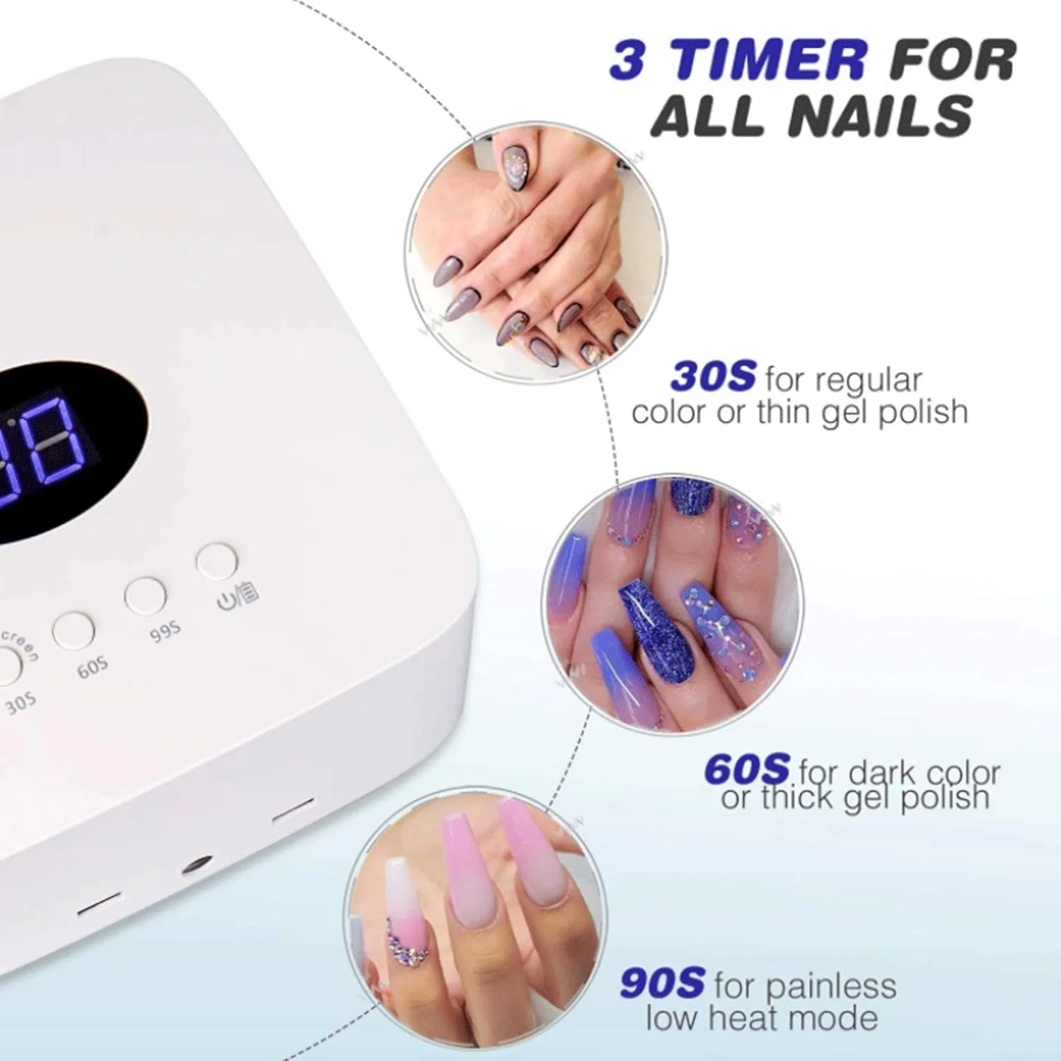 دستگاه خشک کن ناخن TISTIK، لامپ LED UV بی سیم 54 وات، دستگاه خشک کننده ناخن قابل حمل حرفه ای با 30 لامپ و باتری قابل شارژ 9600 میلی آمپر ساعتی برای سالن یا خانه