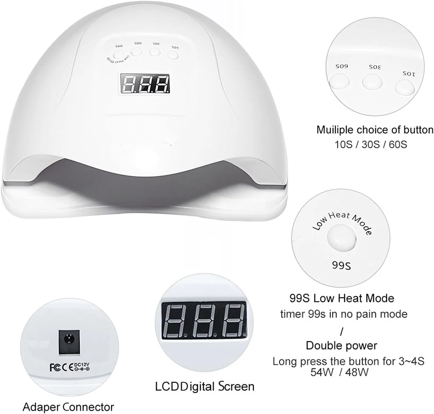 دستگاه خشک کن لاک ناخن تیستیک 80 وات / 54 وات LED UV مناسب برای انواع ژل، دارای نور UV برای خشک کردن سریع ژل، دستگاه مانیکور LED با صفحه نمایش LCD برای لاک ناخن (رنگ: صورتی)