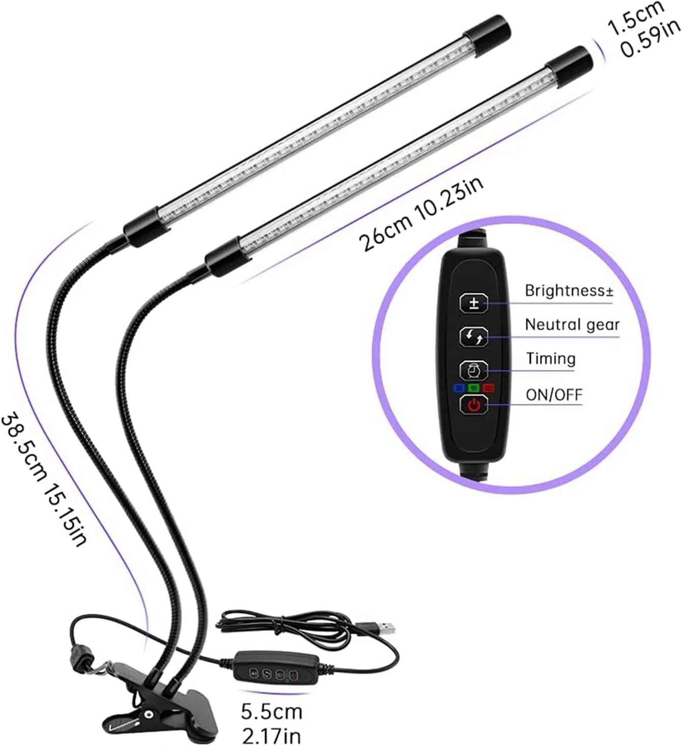 لامپ LED UV موریلیان برای خشک کردن ژل لاک ناخن، 20 وات، دارای گیره، با قابلیت تنظیم نور در 10 سطح و تایمر