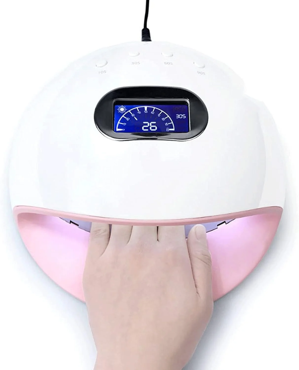 دستگاه خشک کن لاک ناخن 72 وات، دارای 30 عدد لامپ ال ای دی با حسگر اتوماتیک مناسب برای انواع لاک ژل و ابزار طراحی ناخن با صفحه نمایش ال سی دی