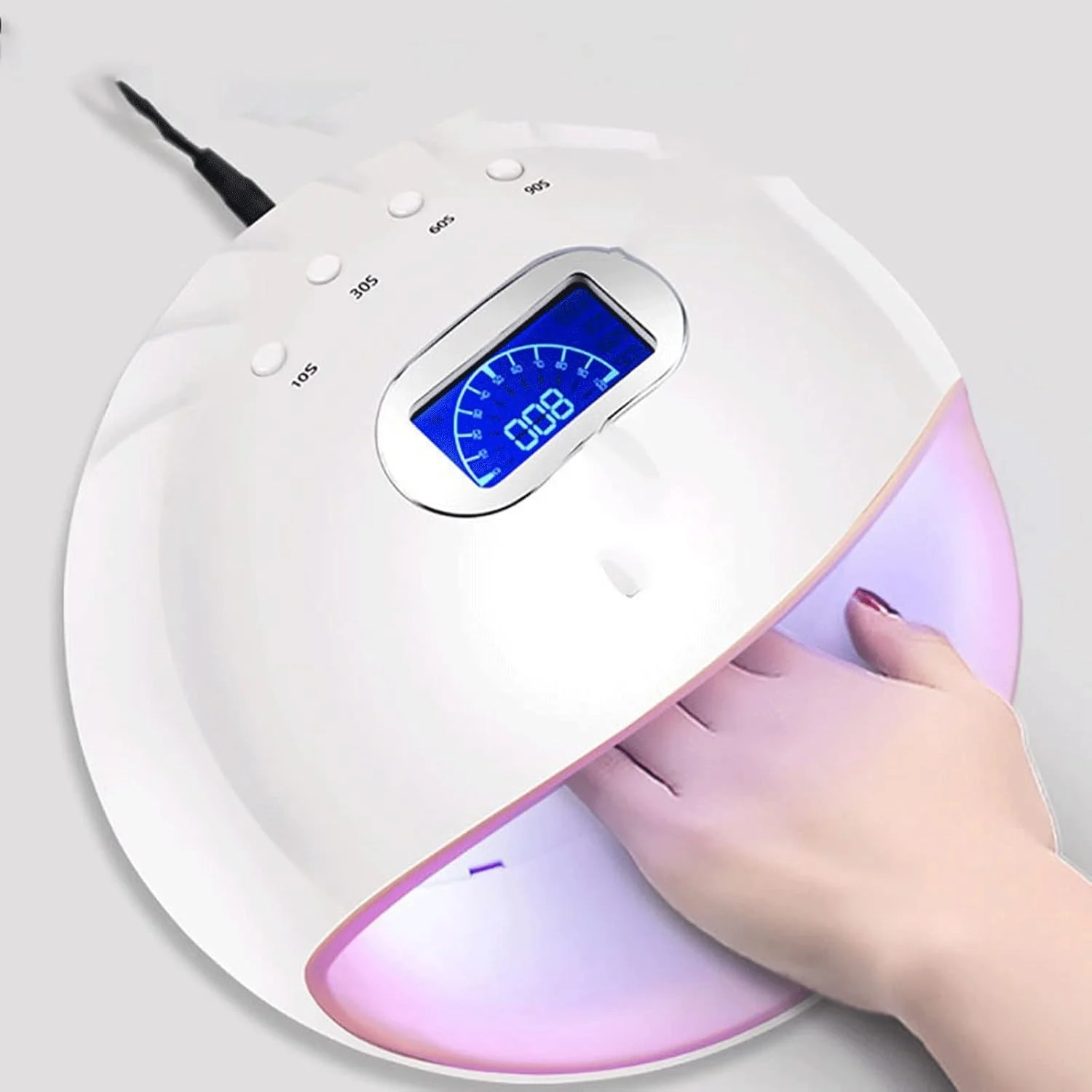 دستگاه خشک کن لاک ناخن 72 وات، دارای 30 عدد لامپ ال ای دی با حسگر اتوماتیک مناسب برای انواع لاک ژل و ابزار طراحی ناخن با صفحه نمایش ال سی دی