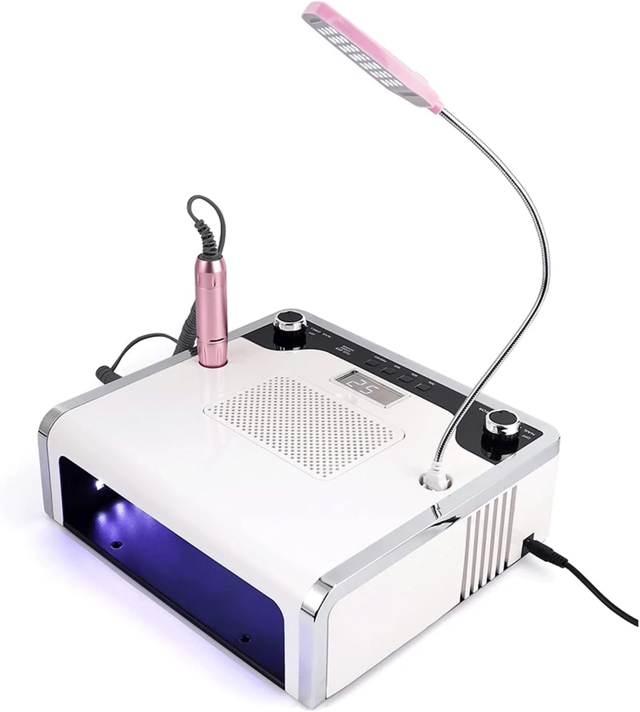 دستگاه مانیکور 3 در 1، سفید رنگ، شامل لامپ ناخن، دریل برقی و جاروبرقی ناخن