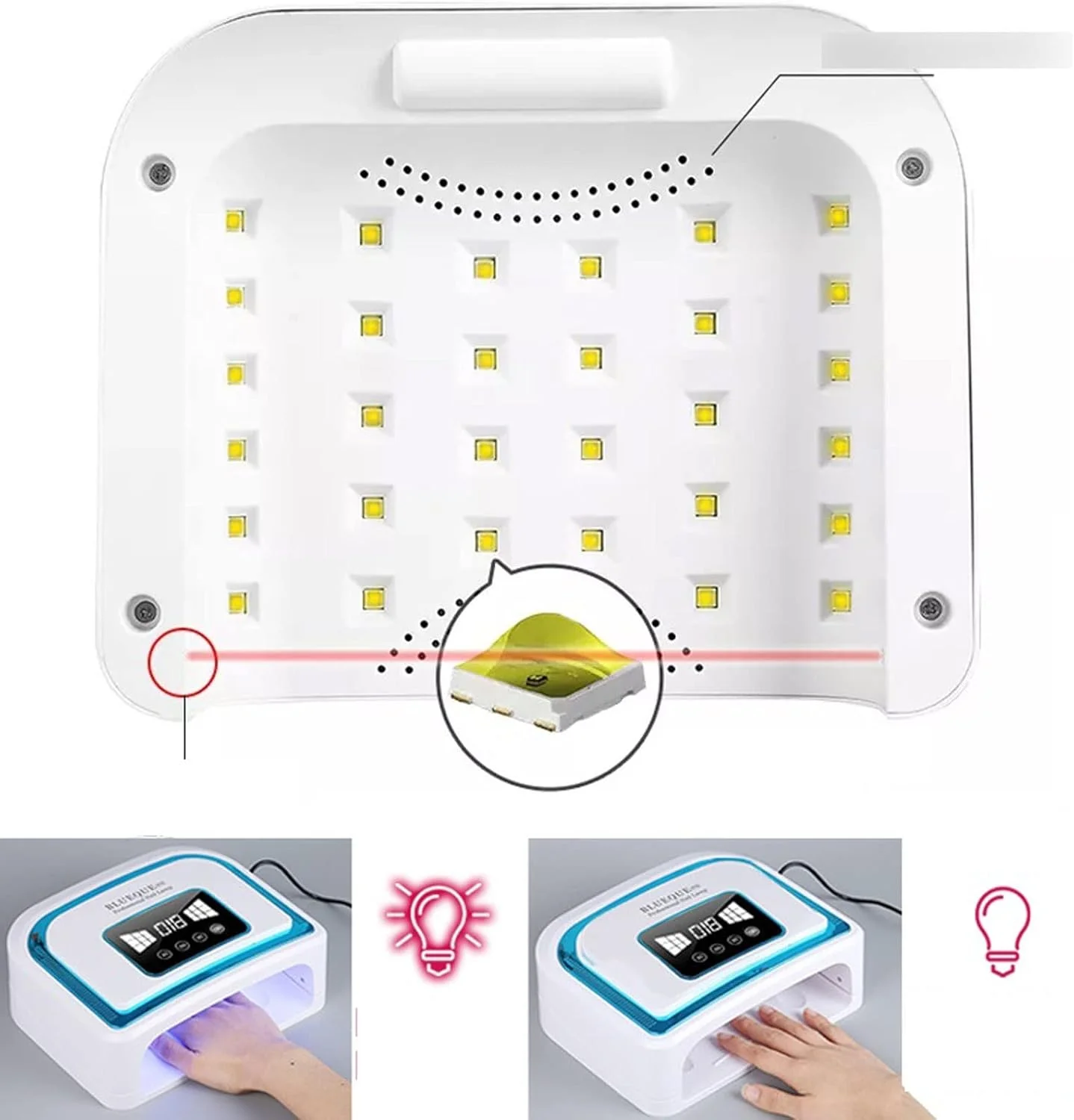 دستگاه خشک کن لاک ناخن بی سیم با باتری داخلی 120 وات، دستگاه مانیکور قابل شارژ حرفه ای برای ناخن (رنگ: Hortel)