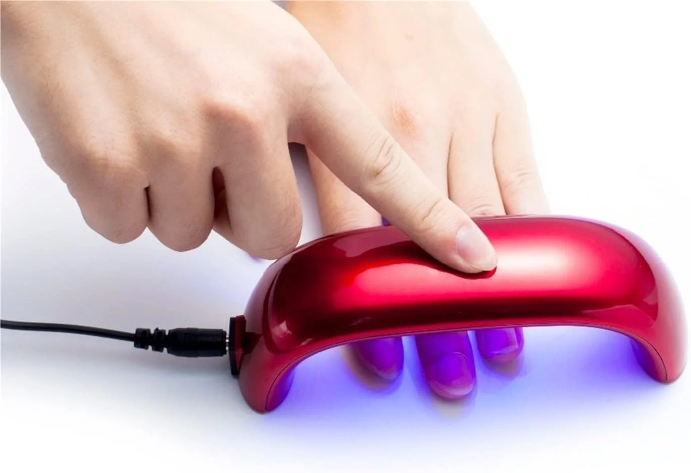 دستگاه خشک کن لاک ناخن، دستگاه ال ای دی قابل حمل مقرون به صرفه، پلاستیکی، سوراخ گرد، شارژی، خشک کننده سریع، هنر ناخن، رنگین کمانی روشن (رنگ: آبی تیره)