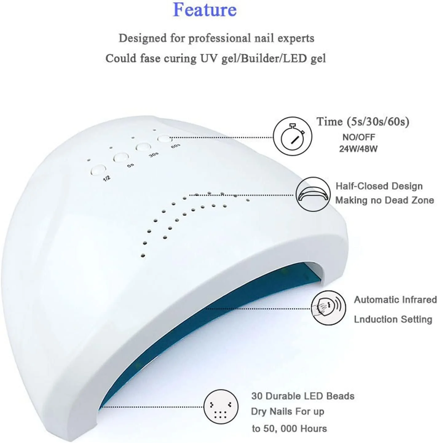 دستگاه خشک کن لاک ناخن، چراغ LED با 30 عدد لامپ برای خشک کردن لاک ژل دستگاه خشک کن لاک ناخن، چراغ LED با 30 عدد لامپ برای خشک کردن لاک ژل